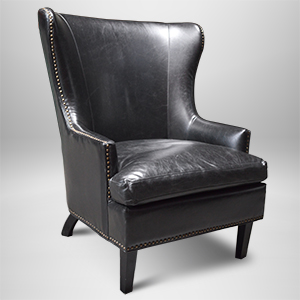Cordova Wingback Chairs Black Leather, Leather Chair Black