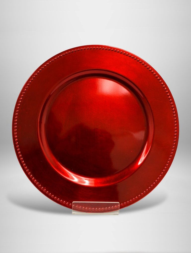 Red Beaded Resin Charger West Coast Event Productions, Inc.